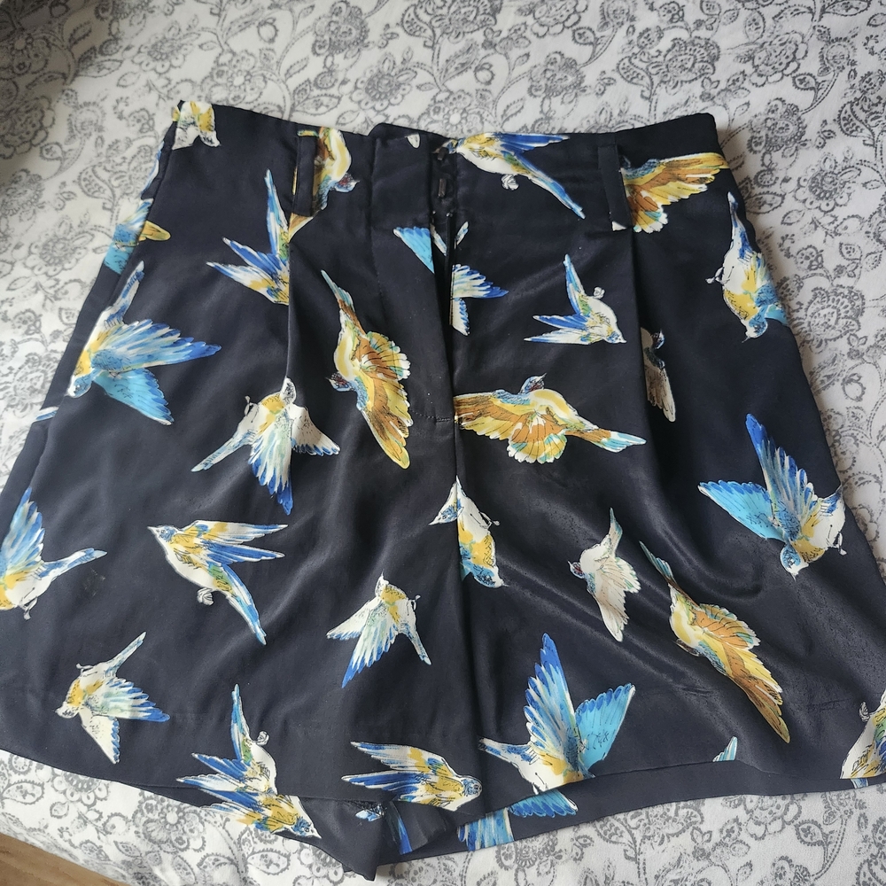 Zara Black Mini Skirt with Vibrant Bird Pattern